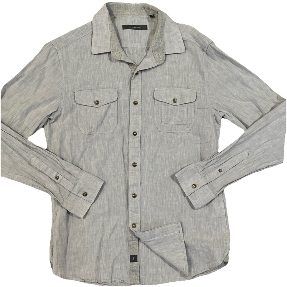 7 Diamonds Medium  Long Sleeve Button Up Light Blue‎ Linen Blend Shirt